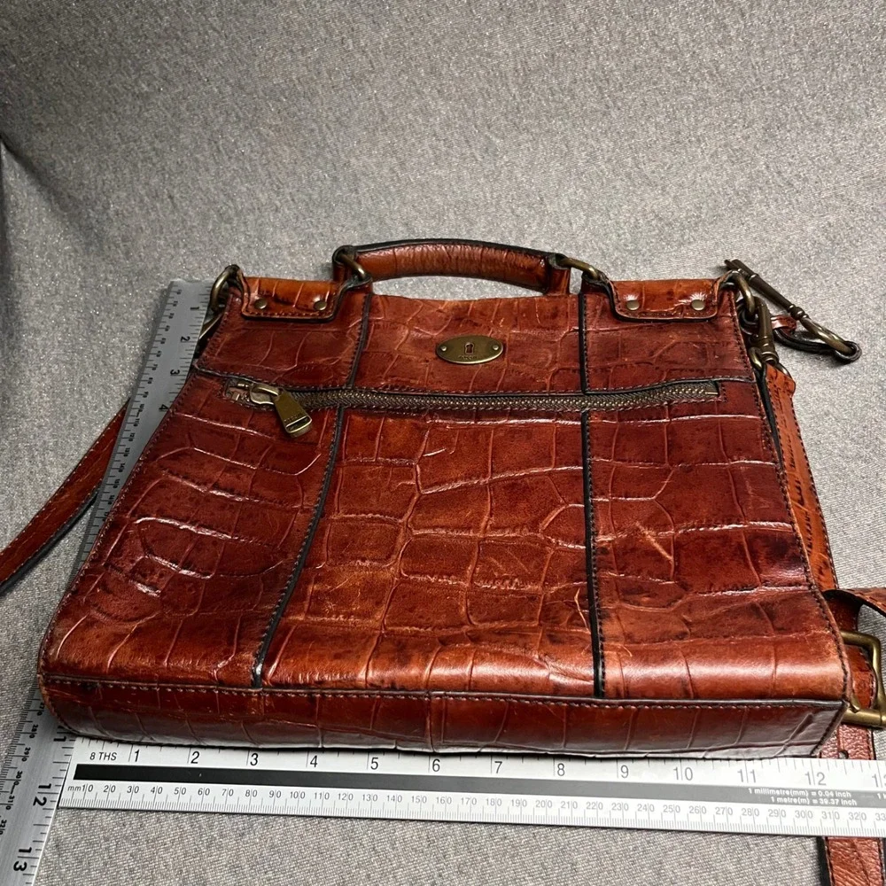Fossil Crossbody Bag Croc Embossed Leather Brown Women Small ZB5438 - Picture 5 of 9